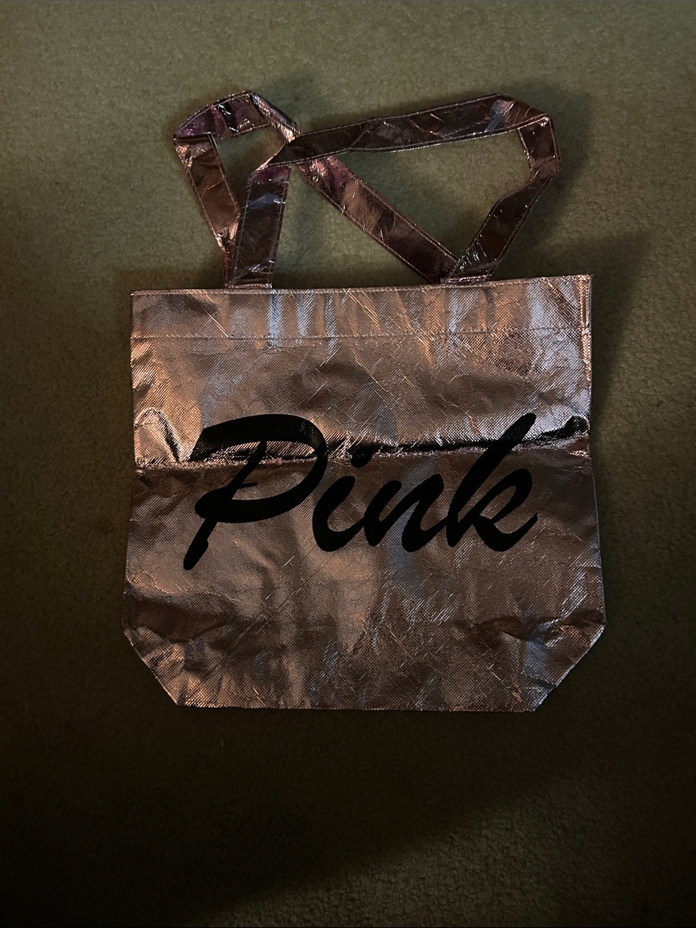 PINK Victoria's Secret Metallic Pink Tote with Black Logo